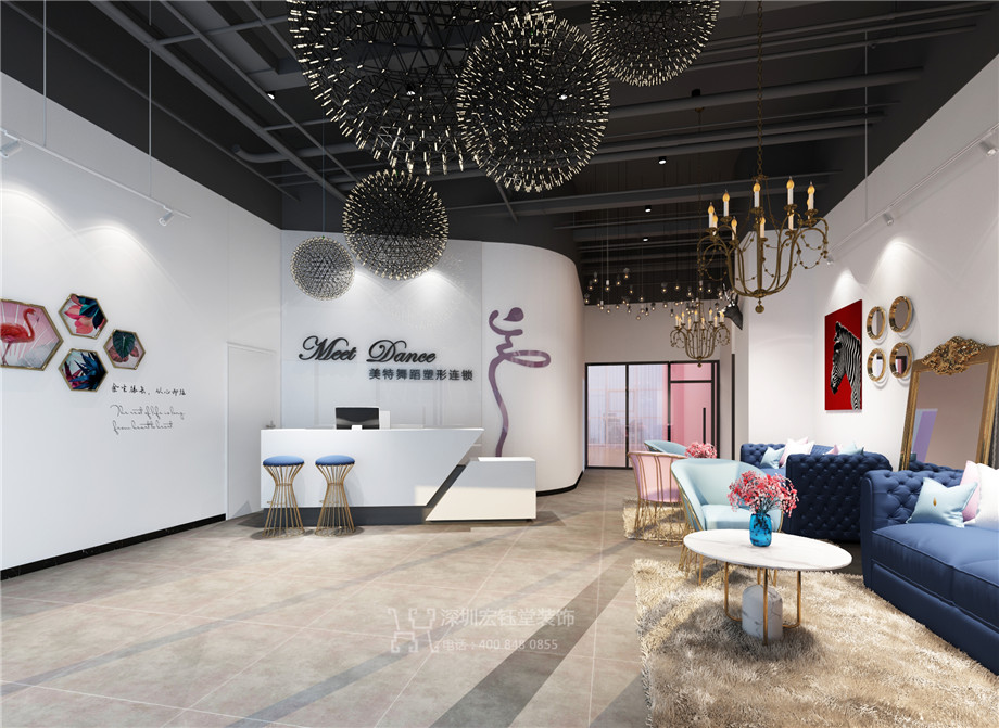 宏鈺堂舞蹈培訓(xùn)案例-美特舞蹈塑形空間設(shè)計施工方案-接大廳效果圖
