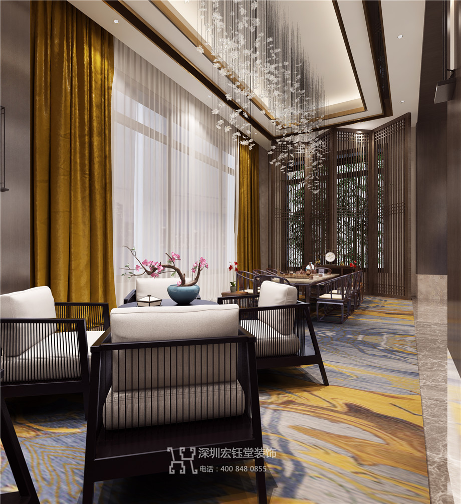 濮陽江南里新中式禪意售樓部洽談區裝修設計效果圖