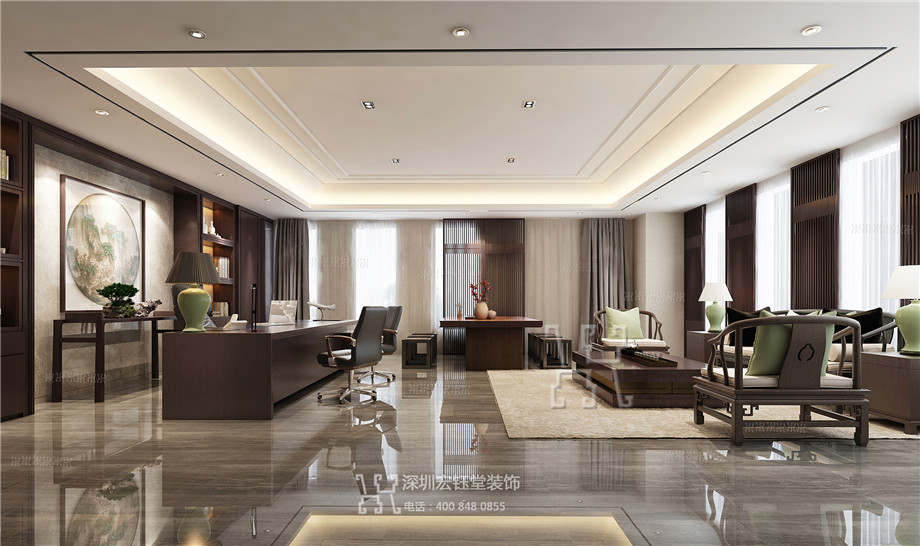 河南鼎力電力公司中式董事長辦公室裝修設計效果圖