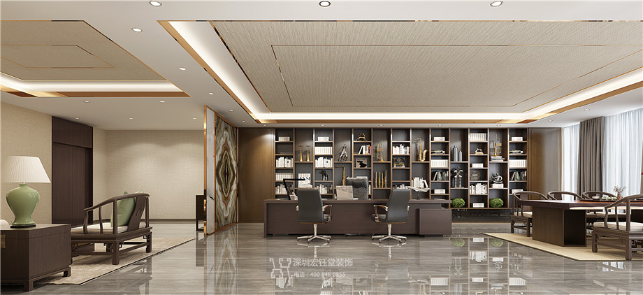 鄭州新中式企業老總辦公室裝修設計效果圖