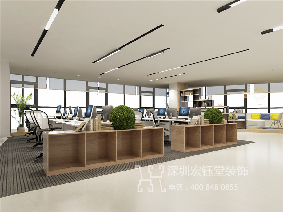 鄭州現(xiàn)代簡約風辦公室裝修設計-河南凸凹房地產(chǎn)公司開敞辦公區(qū)效果圖