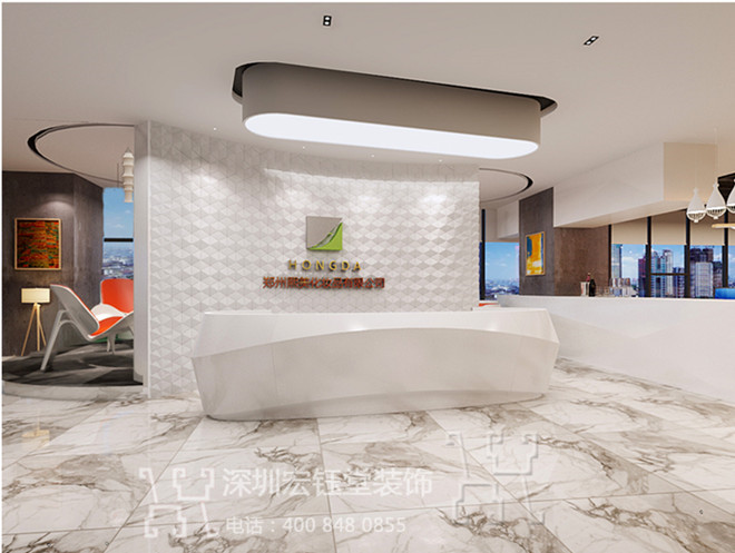 鄭州宏之達化妝品高端時尚辦公裝修案例-前臺形象墻設計效果圖 鄭州宏之達化妝品高端時尚辦公裝修案例-前臺形象墻設計效果圖