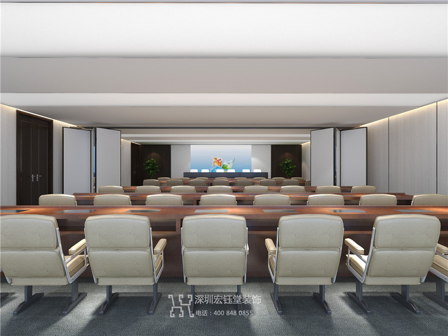 鄭州市市場發展投資有限公司整層辦公室裝修案例-多媒體大會議室裝修效果圖 鄭州市市場發展投資有限公司整層辦公室裝修案例-多媒體大會議室裝修效果圖