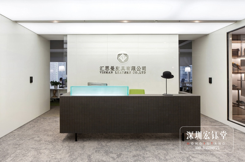 SIMAN皮具公司辦公室前臺背景墻裝修設計圖