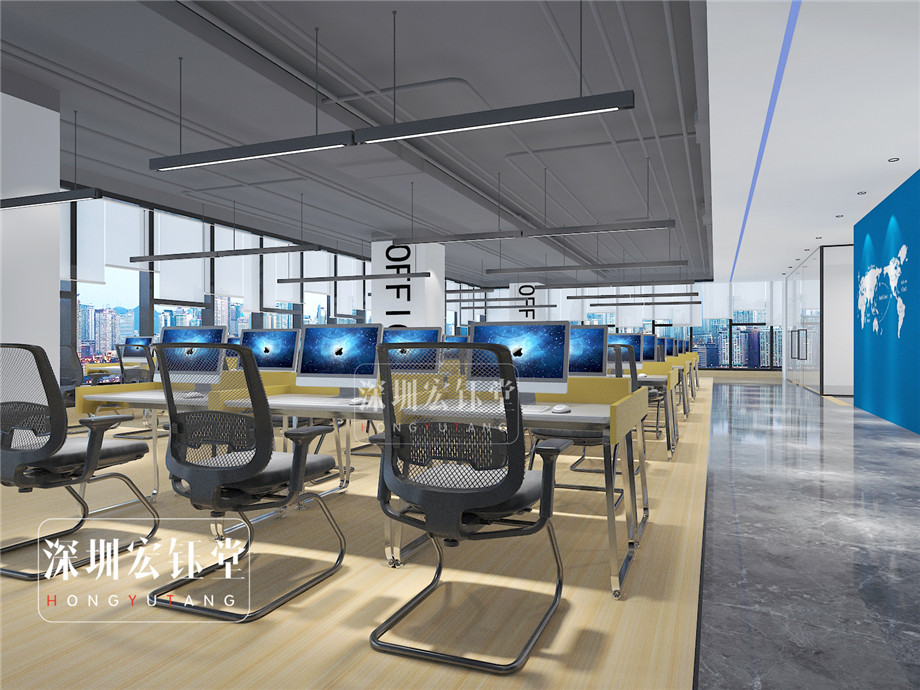 敞開辦公區裝修設計-前廳裝修設計-天眼查河南總部辦公室裝修效果圖
