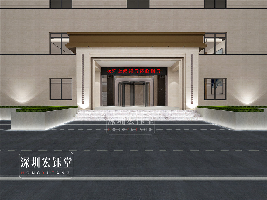 河南躍薪集團辦公樓入口門頭裝修效果圖-鄭州宏鈺堂辦公樓裝修公司